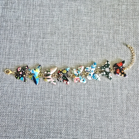 Boho Bohemian Chic Butterfly Floral Flower Gold Plated Bracelet - Picture 3 of 3